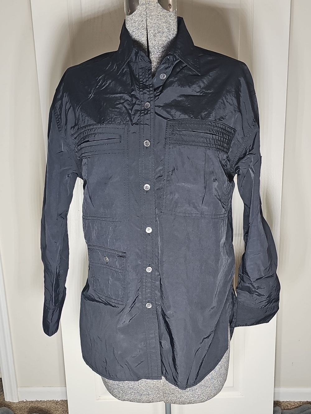 Banana Republic “BR Sport” Utility Shirt, Oversized Shacket Black Nylon Size XS